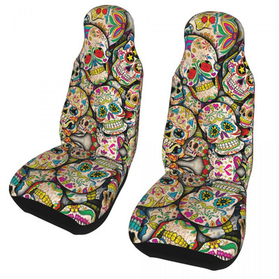 Sugar Skull Collage Universalus automobilio sėdynės užvalkalas Four Seasons Moterų mirusiųjų diena Automobilinės sėdynės apsauga Fiber Fishing