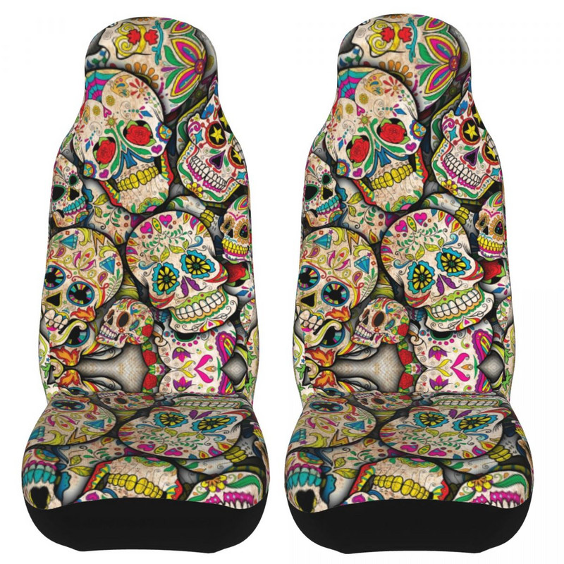 Sugar Skull Collage Universalus automobilio sėdynės užvalkalas Four Seasons Moterų mirusiųjų diena Automobilinės sėdynės apsauga Fiber Fishing
