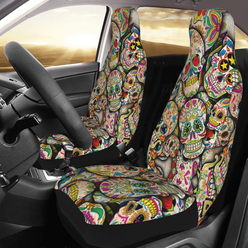Sugar Skull Collage Universalus automobilio sėdynės užvalkalas Four Seasons Moterų mirusiųjų diena Automobilinės sėdynės apsauga Fiber Fishing