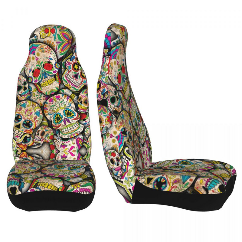 Sugar Skull Collage Universalus automobilio sėdynės užvalkalas Four Seasons Moterų mirusiųjų diena Automobilinės sėdynės apsauga Fiber Fishing