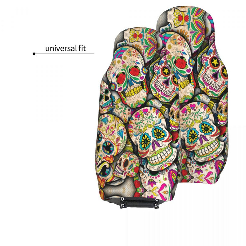 Sugar Skull Collage Universalus automobilio sėdynės užvalkalas Four Seasons Moterų mirusiųjų diena Automobilinės sėdynės apsauga Fiber Fishing