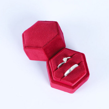 Εξάγωνο βελούδινο κοσμηματοπωλείο με αποσπώμενο καπάκι Κουτί δαχτυλιδιών 3 διαμερισμάτων για γαμήλια τελετή αρραβώνων Κιβώτιο προβολής