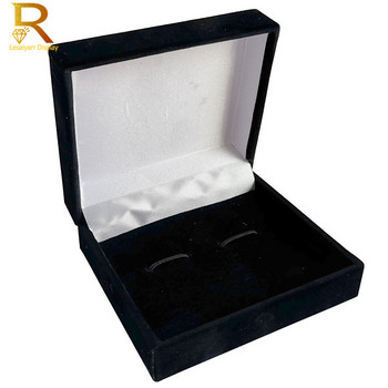 Χονδρική Μαύρο Βελούδινο Κουτί Δώρου Ανδρικό Πουκάμισο Μανικετόκουμπα Θήκη μεταφοράς Gemelos Κουτιά με κλιπ γραβάτας μανικετόκουμπα 70x80mm
