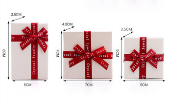 DoreenBeads Κουτιά κοσμημάτων Χαρτί Μπεζ Χρώμα Κόκκινη Κορδέλα Φιόγκος για Συσκευασία Κοσμημάτων Εμφάνιση Δώρου Κολιέ Κουτί σκουλαρίκι, 1 τεμάχιο