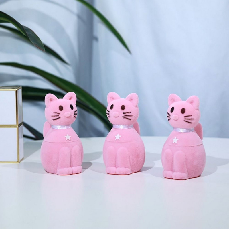 Χαριτωμένη γάτα χελώνα σε σχήμα δαχτυλίδι βελούδινο κουτί αποθήκευσης Κολιέ Σκουλαρίκι Organizer Κοσμήματα Επίδειξη Lover Ρομαντική θήκη δώρου