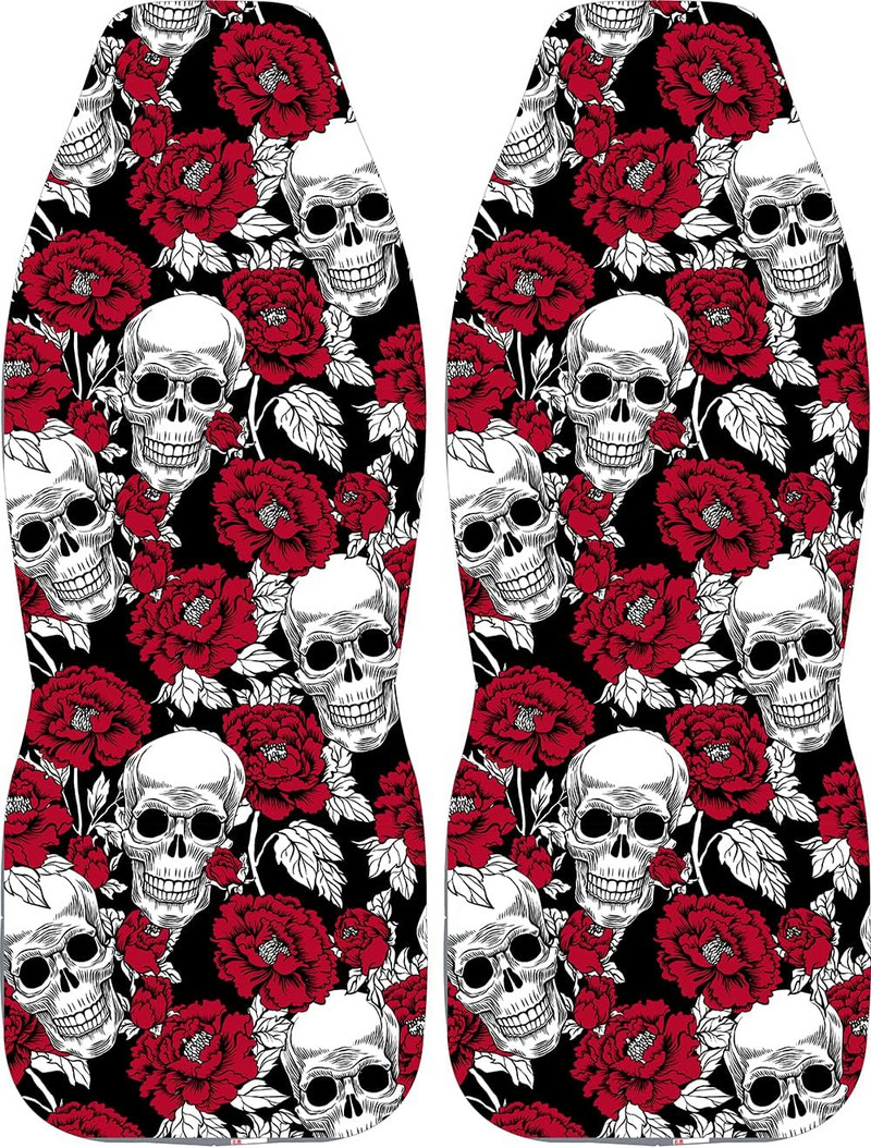 Dead Skull Red Flower Prednje navlake za autosjedalice 2pc Personality Automobilske navlake za sjedala Dodaci za automobile Štitnik za autosjedalice Univerzalni