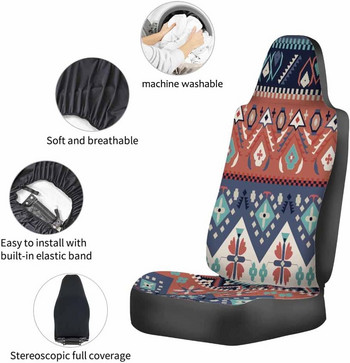 Калъфи за предни седалки Червен син стил Племенна шарка Ретро етническа текстура Калъф за седалка 2 бр. Универсални протектори за кола SUV Камион