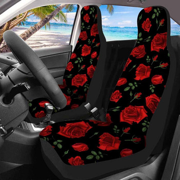 Червени рози Калъфи за предни седалки за кола 2бр, Romantic Love Автомобилни калъфи за седалки Аксесоари за кола Протектор за седалки за кола Универсален