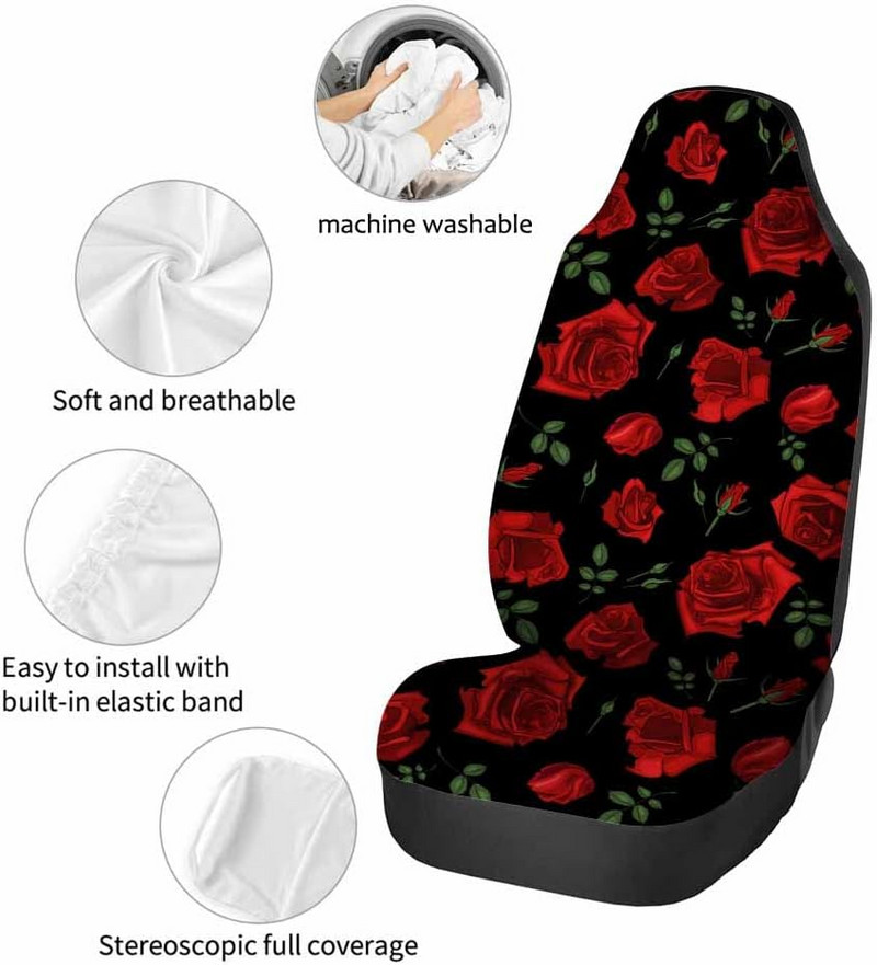 „Red Roses“ priekiniai automobilio sėdynių užvalkalai 2 vnt, „Romantic Love“ automobiliniai sėdynių užvalkalai Automobilių priedai Automobilių sėdynių apsauga Universali