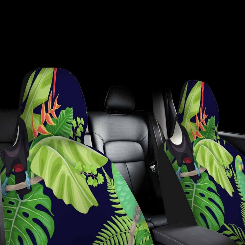 Jármű üléshuzatok trópusi pálmalevelekkel és papagáj tukánokkal, egzotikus virágokkal és madarakkal ellátott ülésvédő párna teherautókhoz