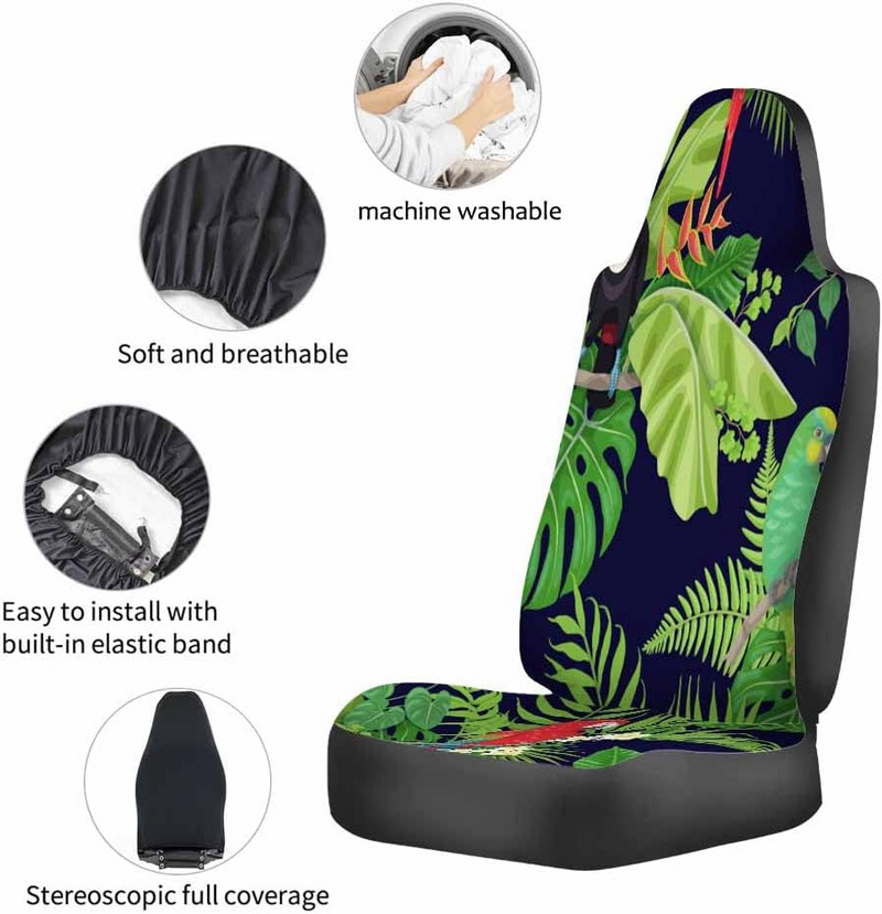 Jármű üléshuzatok trópusi pálmalevelekkel és papagáj tukánokkal, egzotikus virágokkal és madarakkal ellátott ülésvédő párna teherautókhoz