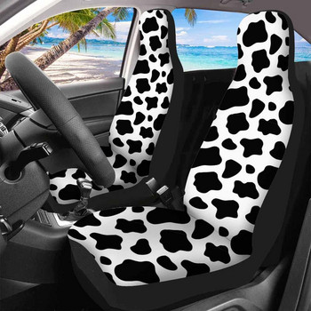Крава Черно-бели калъфи за предни седалки за кола 2 бр. Сладък животински цвят Автомобилни калъфи за седалки Аксесоари за кола Протектор за кола Универсален