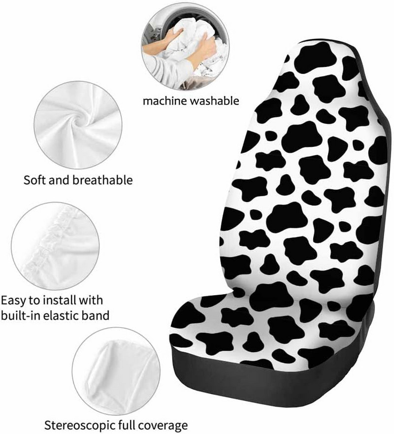 Lehma mustvalged esiistmekatted 2tk armsad loomavärvi auto istmekatted autotarvikud autokaitse universaalne