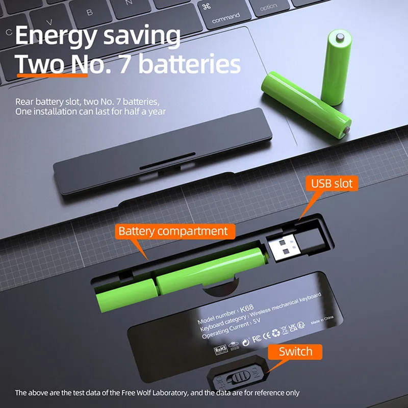 K68 mechanikus billentyűzet Bluetooth-kompatibilis kettős módú játékos billentyűzet billentyűzet 2.4G vezeték nélküli, személyre szabott billentyűzet számítógépes laptopokhoz