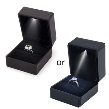 Подаръчна кутия за обеци с LED осветление Сватбен годежен пръстен Поставка за бижута