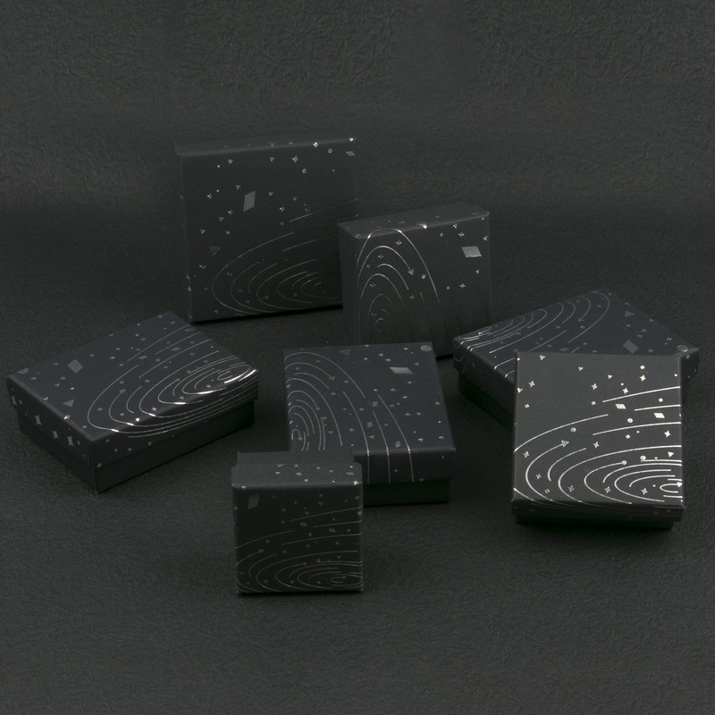 Μαύρο κοσμηματοπωλείο Ασημί Χρώμα Starry Sky Κουτιά από χαρτόνι για δαχτυλίδι κολιέ σκουλαρίκι Κρεμαστό κόσμημα Επίδειξη Κουτί συσκευασίας