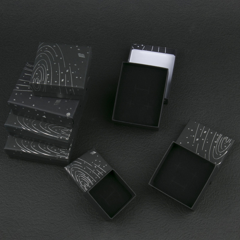 Μαύρο κοσμηματοπωλείο Ασημί Χρώμα Starry Sky Κουτιά από χαρτόνι για δαχτυλίδι κολιέ σκουλαρίκι Κρεμαστό κόσμημα Επίδειξη Κουτί συσκευασίας