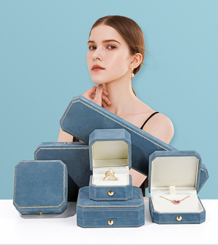 Tippkvaliteediga sametest kaheksanurksed ehteid kinkekarp naistele Vintage soliidne kaelakee kõrvarõngad sõrmused ümbrised ehtevitriin