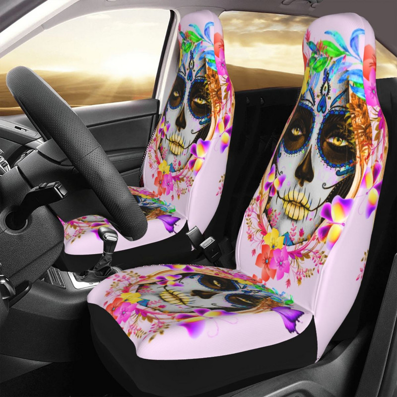 Catrina Mexican Sugar Skull Lady Husa Scaun Auto Universală Four Seasons Huse Scaun Călătorie Poliester Accesorii Auto