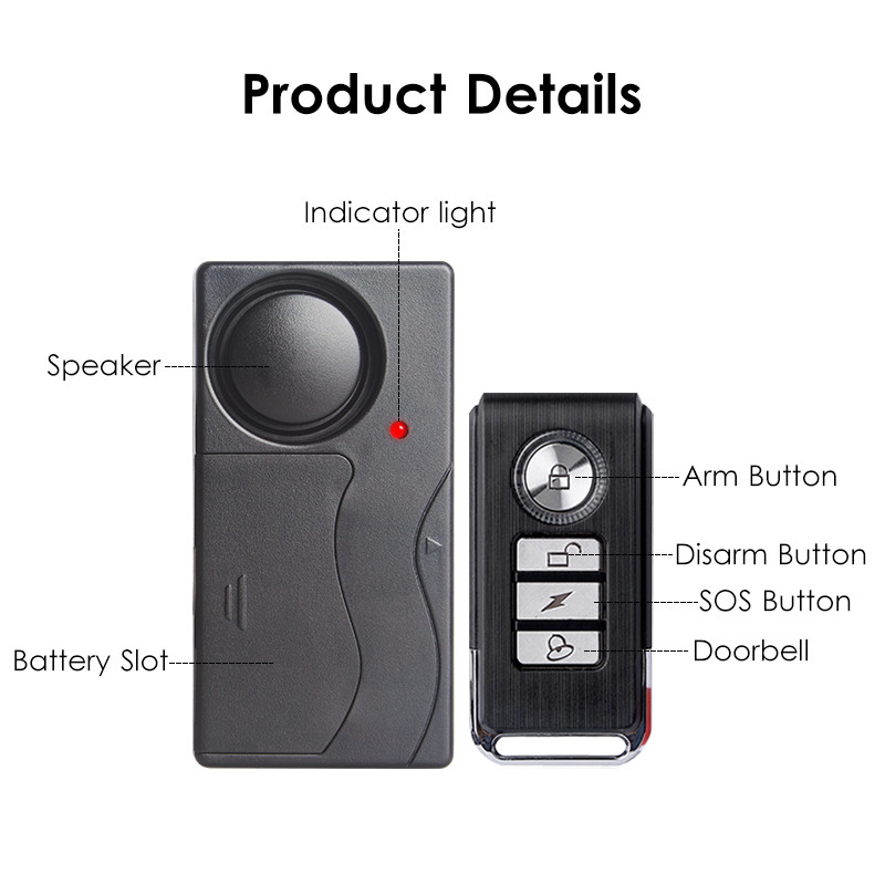 Vezeték nélküli távirányító Kerékpár biztonsági rezgésérzékelő Figyelmeztető Rendszer Kerékpár elvesztése ellen emlékeztető SOS riasztás érzékelő