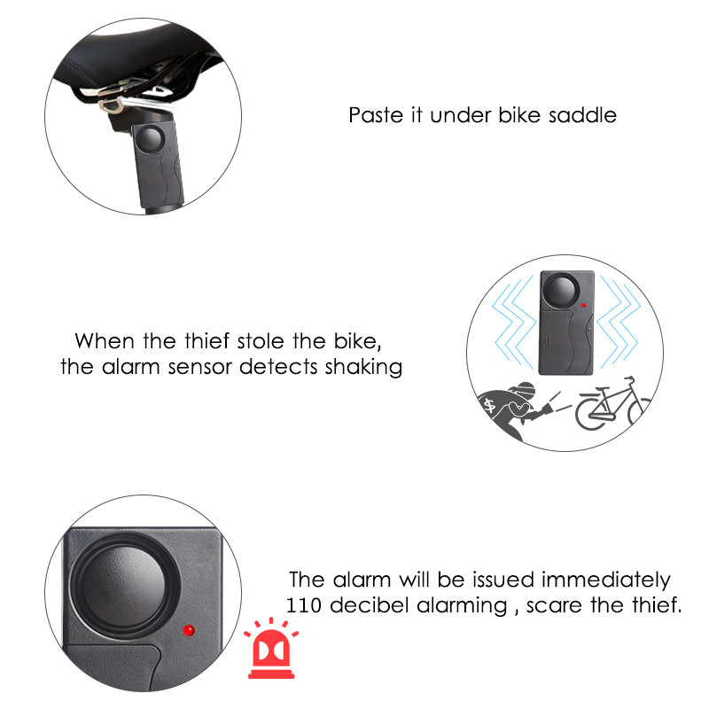Vezeték nélküli távirányító Kerékpár biztonsági rezgésérzékelő Figyelmeztető Rendszer Kerékpár elvesztése ellen emlékeztető SOS riasztás érzékelő