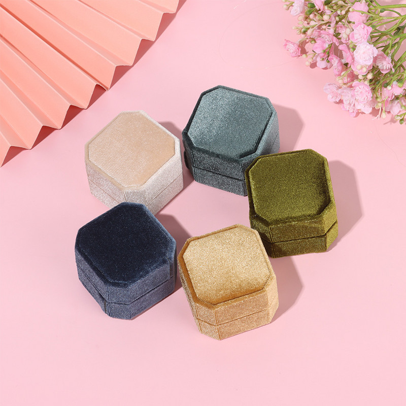 Moodne kaheksanurkne sametist topeltsõrmusekarp abielusõrmusekarp koos eemaldatava kaanega abielusõrmuse vitriinkarbi hoiukarp