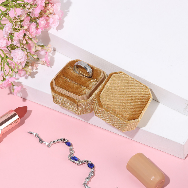 Moodne kaheksanurkne sametist topeltsõrmusekarp abielusõrmusekarp koos eemaldatava kaanega abielusõrmuse vitriinkarbi hoiukarp