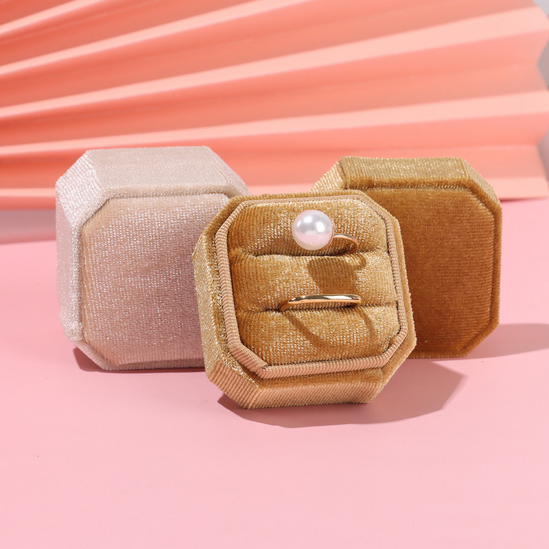 Moodne kaheksanurkne sametist topeltsõrmusekarp abielusõrmusekarp koos eemaldatava kaanega abielusõrmuse vitriinkarbi hoiukarp