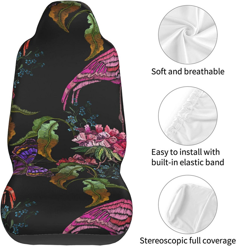 Roosad Flamingo Butterflies Autoistmekatted Sõiduki esiistmekatted Universal Fit Seat Protector 2 tk