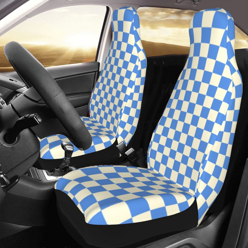 Blue Checkerboard Print Universaalne autoistme kate Off-Road Naiste ruuduline autoistme katted polüester kalapüük