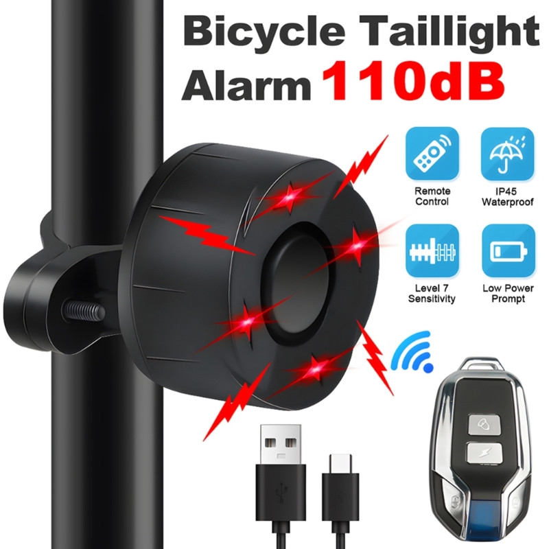 Vargusvastane rattaalarm jalgratta tagatuli USB-laadimisega IPX5 veekindel jalgrattaotsija koos puldiga eBike mootorratta jaoks