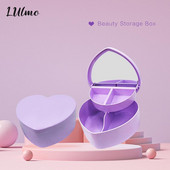 Tüdrukute armas plastkarbik meigihoidik Roosa lilla südamekujuline kosmeetiline ehete organiseerija meigikorraldaja peegliga