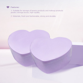 Сладка пластмасова кутия за момичета Контейнер за съхранение на грим Розово лилаво във формата на сърце Органайзер за козметични бижута Органайзер за грим с огледало