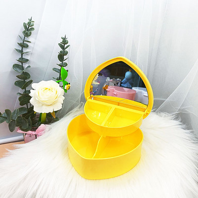 Tüdrukute armas plastkarbik meigihoidik Roosa lilla südamekujuline kosmeetiline ehete organiseerija meigikorraldaja peegliga