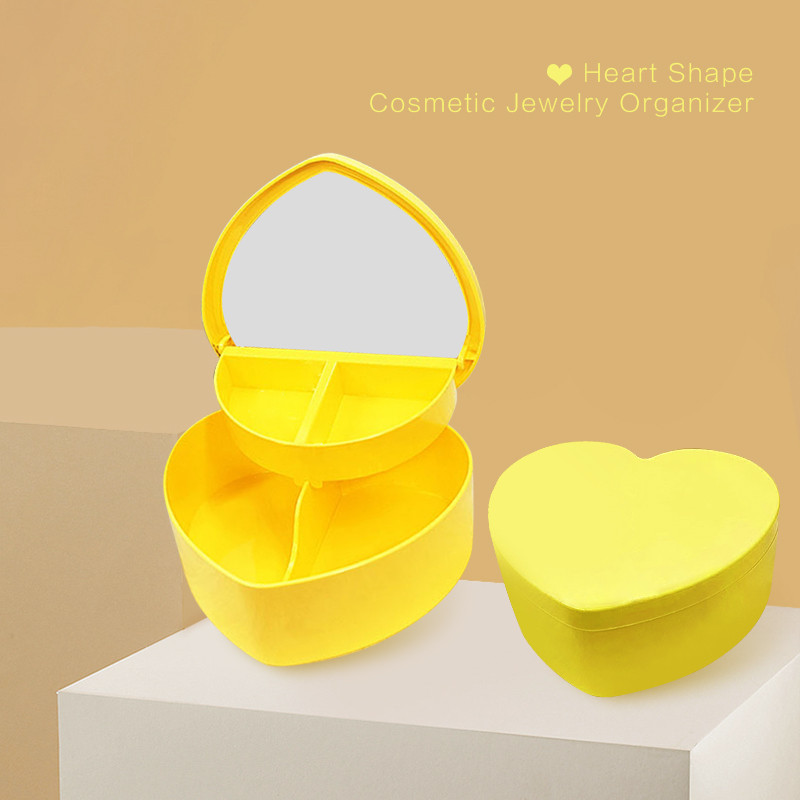 Tüdrukute armas plastkarbik meigihoidik Roosa lilla südamekujuline kosmeetiline ehete organiseerija meigikorraldaja peegliga