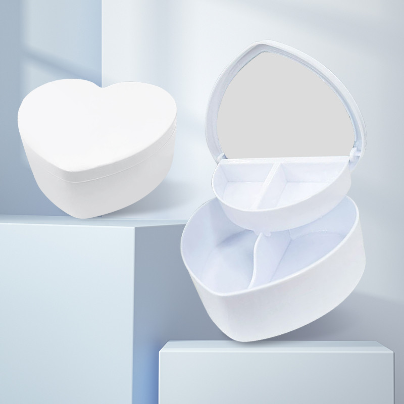 Tüdrukute armas plastkarbik meigihoidik Roosa lilla südamekujuline kosmeetiline ehete organiseerija meigikorraldaja peegliga