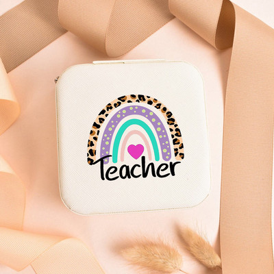 Teach Love Inspire Rainbow Teacher Naiste ehted Pakendikarp Kaelakee Korraldaja Kõrvarõngad Näidik Reisi kaasaskantavad karbid Kingitus