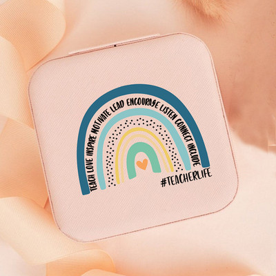 Teach Love Inspire Rainbow Teacher Naiste ehted Pakendikarp Kaelakee Korraldaja Kõrvarõngad Näidik Reisi kaasaskantavad karbid Kingitus