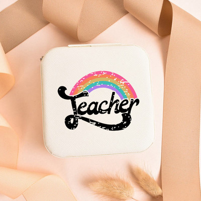 Teach Love Inspire Rainbow Teacher Naiste ehted Pakendikarp Kaelakee Korraldaja Kõrvarõngad Näidik Reisi kaasaskantavad karbid Kingitus