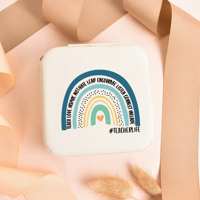 Teach Love Inspire Rainbow Teacher Naiste ehted Pakendikarp Kaelakee Korraldaja Kõrvarõngad Näidik Reisi kaasaskantavad karbid Kingitus