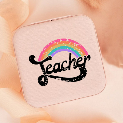 Teach Love Inspire Rainbow Teacher Naiste ehted Pakendikarp Kaelakee Korraldaja Kõrvarõngad Näidik Reisi kaasaskantavad karbid Kingitus