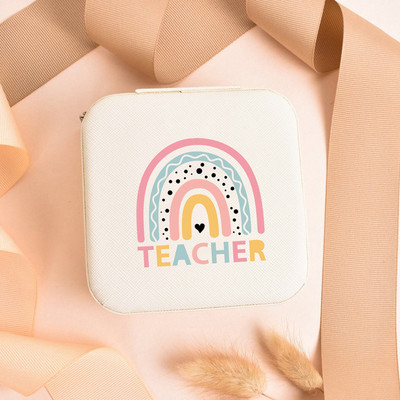 Teach Love Inspire Rainbow Teacher Naiste ehted Pakendikarp Kaelakee Korraldaja Kõrvarõngad Näidik Reisi kaasaskantavad karbid Kingitus