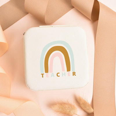 Teach Love Inspire Rainbow Teacher Naiste ehted Pakendikarp Kaelakee Korraldaja Kõrvarõngad Näidik Reisi kaasaskantavad karbid Kingitus