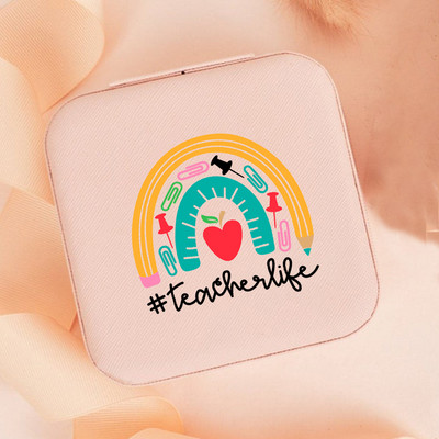 Teach Love Inspire Rainbow Teacher Naiste ehted Pakendikarp Kaelakee Korraldaja Kõrvarõngad Näidik Reisi kaasaskantavad karbid Kingitus