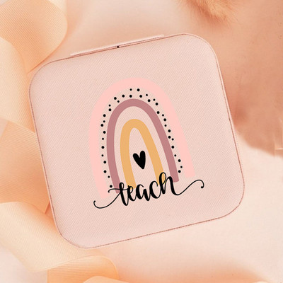 Teach Love Inspire Rainbow Teacher Naiste ehted Pakendikarp Kaelakee Korraldaja Kõrvarõngad Näidik Reisi kaasaskantavad karbid Kingitus