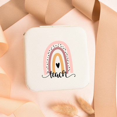 Teach Love Inspire Rainbow Teacher Naiste ehted Pakendikarp Kaelakee Korraldaja Kõrvarõngad Näidik Reisi kaasaskantavad karbid Kingitus