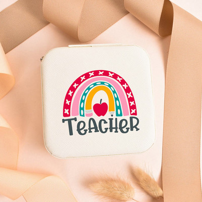 Teach Love Inspire Rainbow Teacher Naiste ehted Pakendikarp Kaelakee Korraldaja Kõrvarõngad Näidik Reisi kaasaskantavad karbid Kingitus