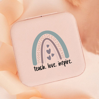 Teach Love Inspire Rainbow Teacher Naiste ehted Pakendikarp Kaelakee Korraldaja Kõrvarõngad Näidik Reisi kaasaskantavad karbid Kingitus