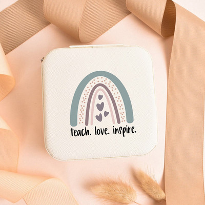 Teach Love Inspire Rainbow Teacher Naiste ehted Pakendikarp Kaelakee Korraldaja Kõrvarõngad Näidik Reisi kaasaskantavad karbid Kingitus