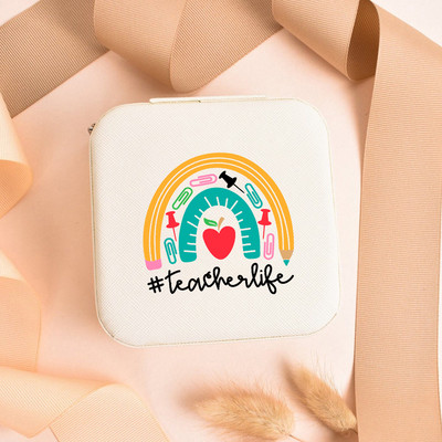 Teach Love Inspire Rainbow Teacher Naiste ehted Pakendikarp Kaelakee Korraldaja Kõrvarõngad Näidik Reisi kaasaskantavad karbid Kingitus